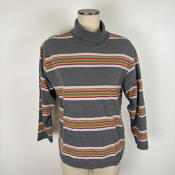 VTG 90's Esprit L Street Wear Rainbow Striped Turtle Neck Pullover T-Shirt Top - Picture 1 of 7